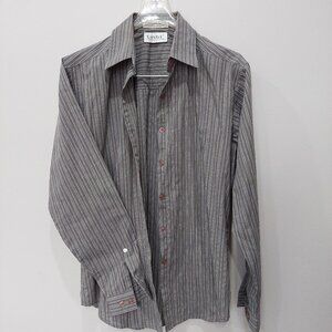 Vintage Tabi Women's Sz S Brown White Striped Buttoned Down Long Sleeve Shirt